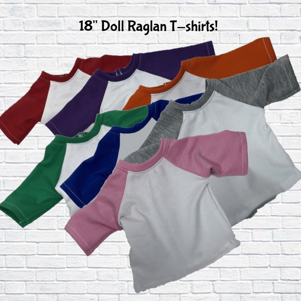 18 Inch Doll Clothes - Custom Doll Raglan Baseball Tshirt Designed FITS American Girl Dolls and most 18 inch dolls