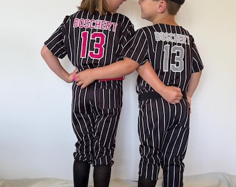 Vintage Pinstripe Baseball Uniform for Kids Jersey & Pants Set Baseball themed birthday outfit with personalized retro jersey