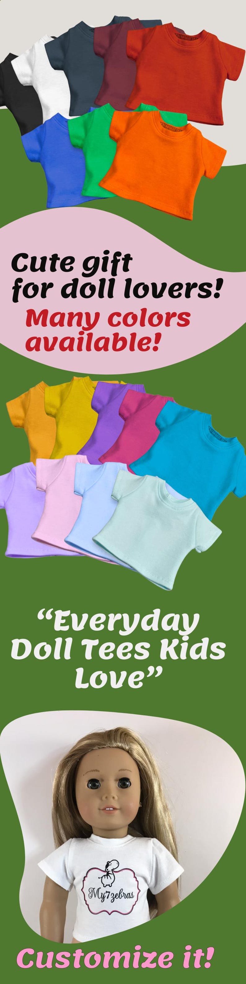 Le t-shirt personnalisé pour poupées s'adapte aux poupées américaines et aux autres poupées de 18 pouces. image 13