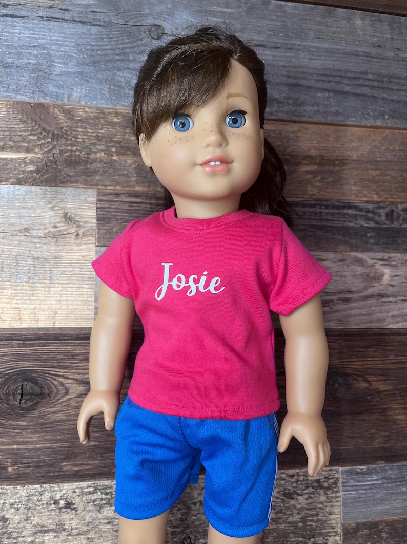 Doll tshirt fits 18 inch american girl doll.  Personalized doll shirt gift for little girls