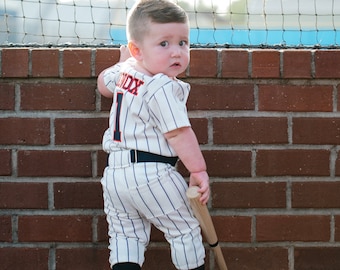 Baby Baseball Outfit 2 pc EMBROIDERED - Pinstripe Baseball Jersey for kids Birthday, Baby baseball uniform - Baseball Birthday Shirt