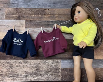 Custom Crewneck Sweatshirt FITS American Girl doll and other 18 inch dolls Party favor for girls