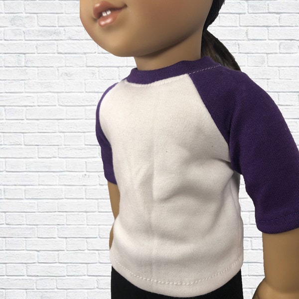 18 Inch Doll Clothes Purple - Custom Doll Raglan Baseball Tshirt Designed FITS American Girl Dolls and most 18 inch dolls