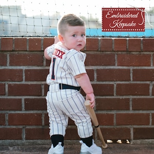 Baby Baseball Outfit Embroidered Baseball Jersey and pants for kids Birthday Baby baseball uniform Pinstripe for 1st Birthday photo shoot