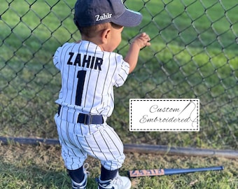 Personalized Toddler Baseball Outfit in Classic Pinstripe Styling