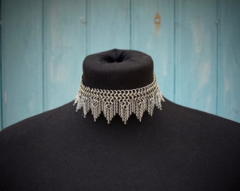 Stainless Steel Sawtooth Chainmaille Choker with Fringe