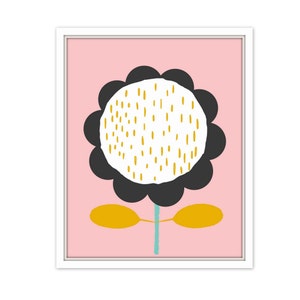 pink and yellow flower giclee print, girls room decor, baby girl art, scandinavian print, modern kids decor