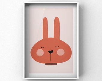 Bunny art print, rabbit nursery print, minimalist nursery art, baby animals