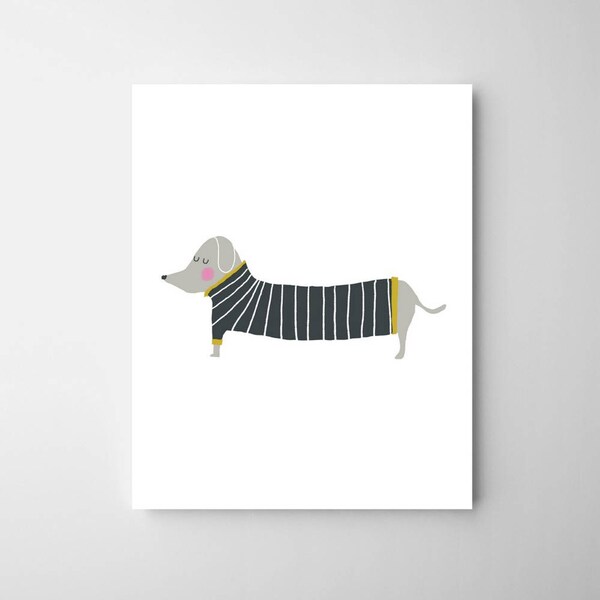 Dachshund dog print, dog nursery print, dog nursery illustration, puppy illustration for nursery, minimal illustration