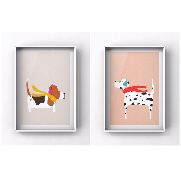 Set of two dogs wall art | gender neutral nursery room | Dog Print | Dog wall art | art print for baby room | Baby Girl print | baby boy