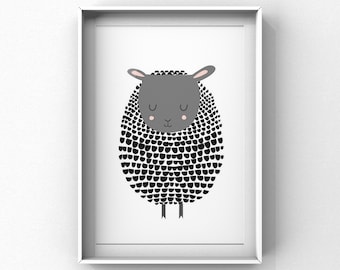 Black Sheep Print, Black Sheep Art, Lamb Print, Lamb Art, Sheep Nursery Art, Sheep Kids Art, Barnyard Art, Sheep Illustration