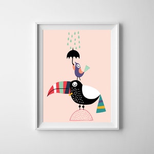 Toucan bird nursery print, Pink , colorful, Toddler girl nursery art, Baby girl nursery decor