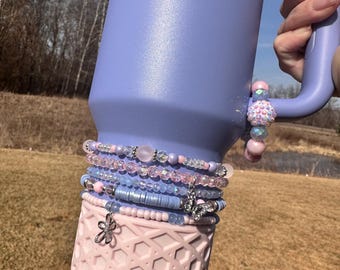 Pulsera de hortensia Stanley, accesorios, pulsera apilable rosa y morada