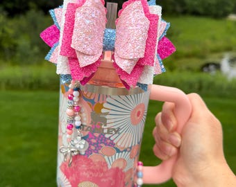 Sorbet Wildflower Stanley Bow - Pink, Peach and Blue Straw Bow