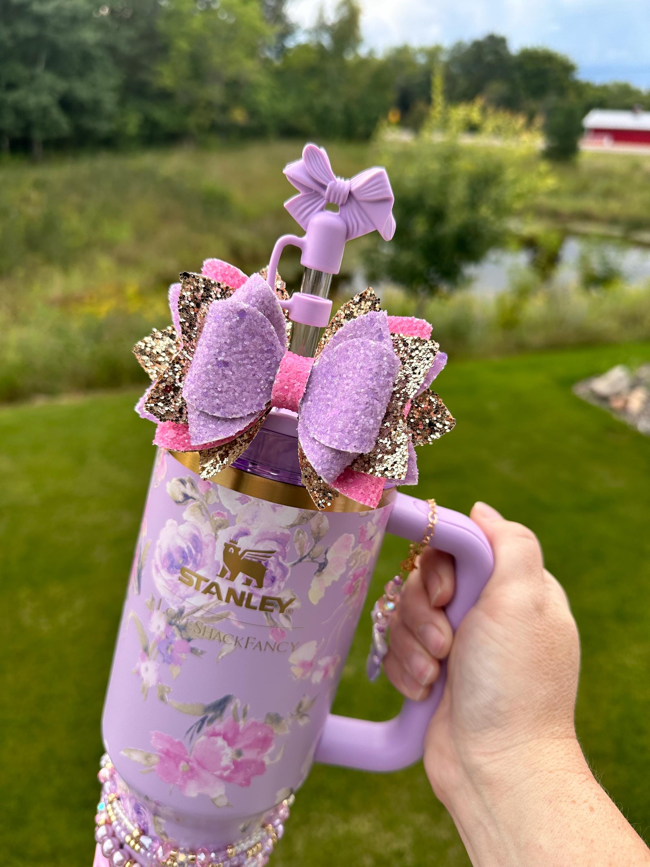 Loveshack Happy Thoughts Stanley Straw Bow - Pink and Purple - Etsy