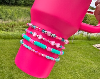 Pink Passion Bracelet Stack for Stanley Tumbler - Pink and Teal