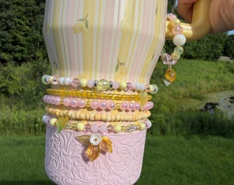 Pink Lemonade Hydrojug or Stanley Bracelet Accessory - Yellow and Pink with lemons