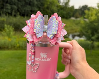 Sunset Spiral Straw Bow for Stanley - Purple, Pink and Peach