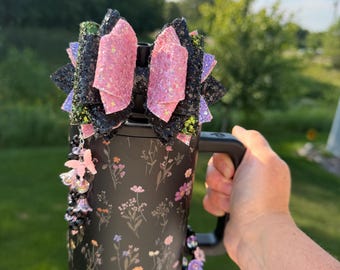 Midnight Floral Hydrojug Spout Bow of Stanley Straw Bow - Zwart, Roze, Paars en Groen