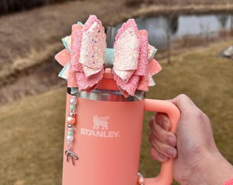 Creamsicle Stanley Straw Bow - Peach bow with mint accents