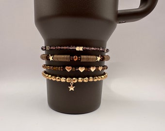 Tumbler Bracelet Stack - Chocolate / Gold - OR - with Bees