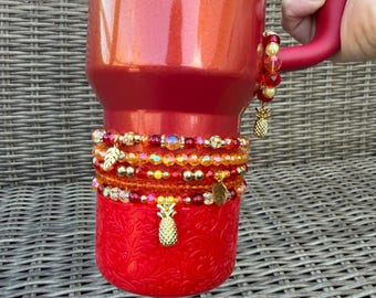 Karol G Stanley Cup Bracelet Accessory - Red, Orange and Gold with Pineapple