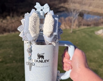 Alpine Blue - Toscana Toile Straw Bow for Loveshack Fancy Stanley
