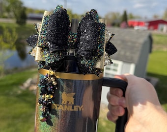 Fairy Dust Stanley Straw Bow - Black and Gold Accessory