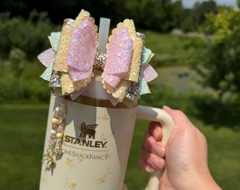 Lemon Haze Loveshack Fancy Stanley Bow - Yellow, Pink and Gold Straw Bow