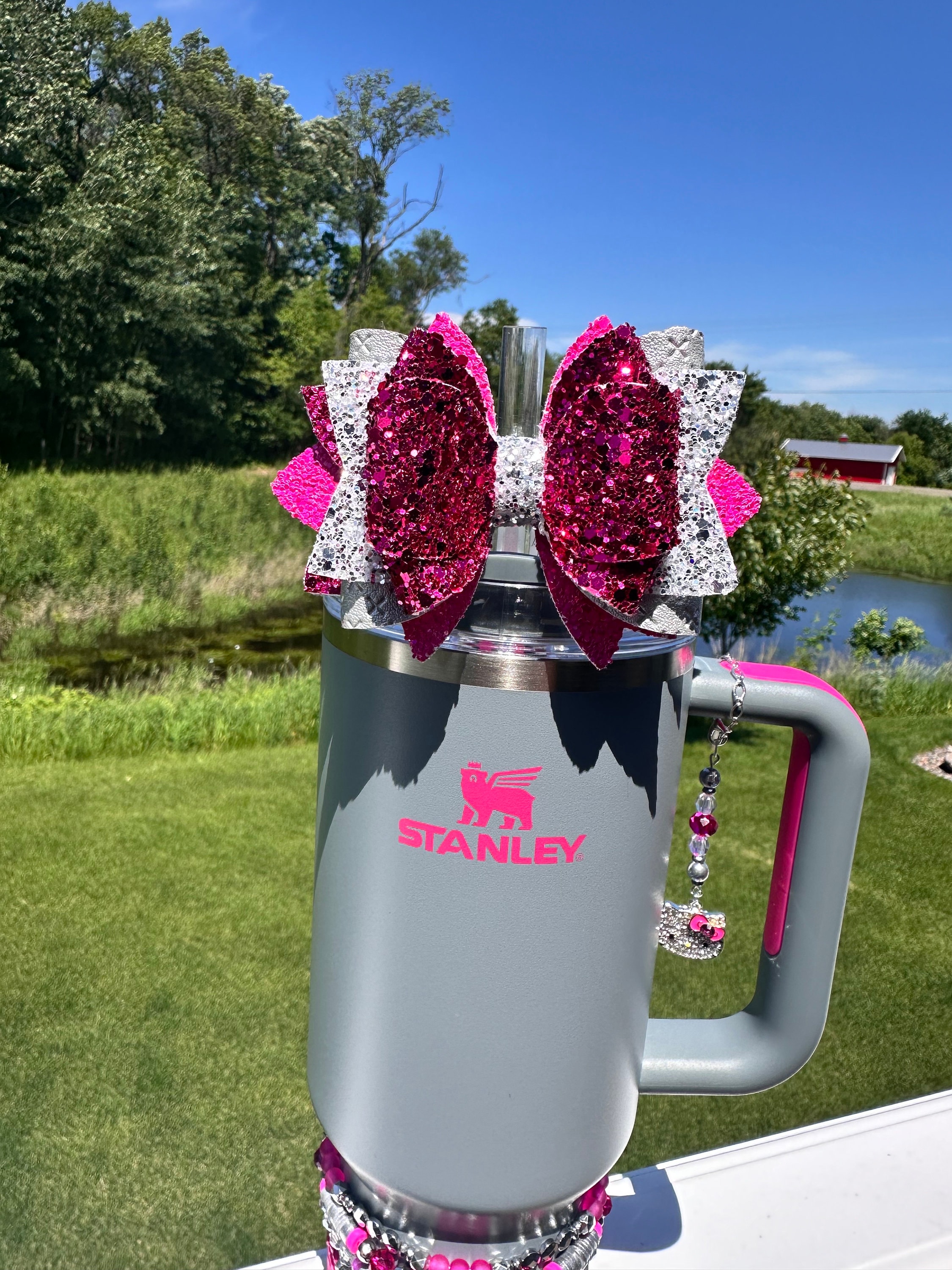 Grey Rock Straw Bow - Grey and Pink Stanley Straw Bow - Etsy