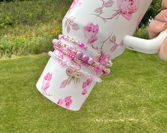 Love Shack Ribbon Rosa Bracelets - Pink Accessory for Stanley