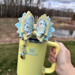 Pomelo Straw Bow - Bee Print with Yellow and Blue for Stanley