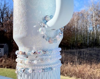 Beaded Handle Charm for Toscana Toile - Alpine Blue Loveshack Fancy Stanley with Magnetic Closure