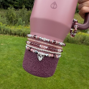 Canyon Rose Hydrojug Cup Bracelet Accessory - Mauve, Silver and Maroon with heart bow charm