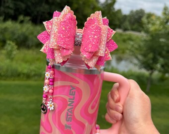 Sorbet Groove Stanley Bow - Peach and Hot Pink - Protour or Regular Straw