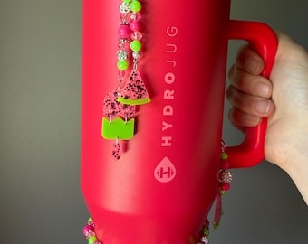 Beaded Double Straw Charm Dangle with Watermelon Charms for Hydrojug Fruit Punch