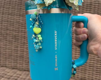 Mini Bauble for SXS Blue Stanley Starbucks - Blue and green with green heart charm
