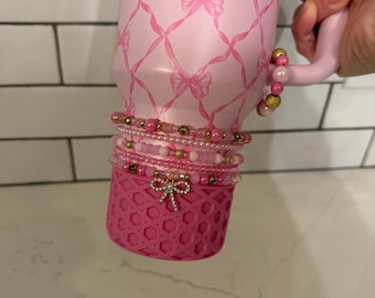 Baby Bow Pink Peppermint Stanley Cup Bracelet Accessory - Loveshack Fancy