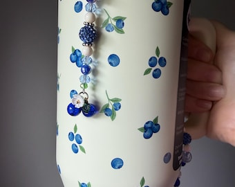 Beaded Straw Charm Dangle with blueberry and flower charm for Hydrojug Freshly Pick’d