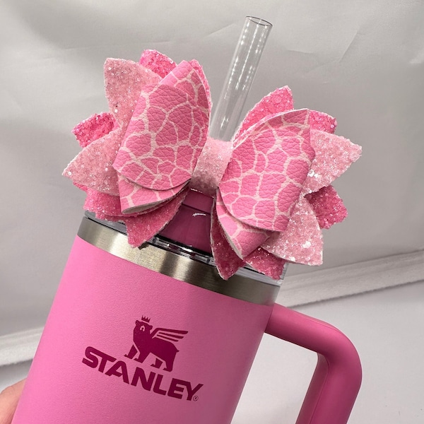 The Big Bow - Pink - Peony - Giraffe - Stanley Straw Bow Topper