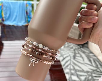Almond Rose Bracelet Stack for Stanley Tumbler - Neutral Colors