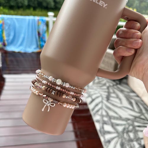 Almond Rose Bracelet Stack for Stanley Tumbler - Neutral Colors - Etsy