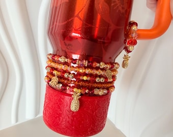 Karol G Stanley Cup Bracelet Accessory - Red, Orange and Gold with Pineapple