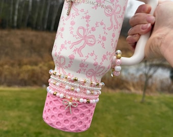 Coquette Bow - Chantilly - Stanley Cup Bracelet Accessory - Pink Loveshack Fancy