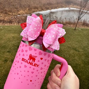 Valentine Bow for Stanley - Hearts - Pink and Red