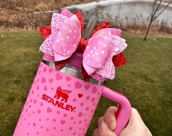 Valentine Bow for Stanley - Hearts - Pink and Red