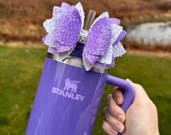 Dahlia Shimmer Stanley Straw Bow - Purple Bow