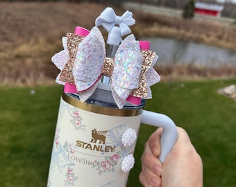 Loveshack Rosa Beaux Blue Stanley Straw Bow - Blue and Pink