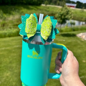 Lime and Teal Stanley Straw Bow - Tropical Teal