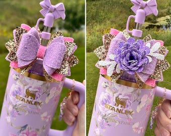 Loveshack Happy Thoughts Stanley Straw Bow - Pink and Purple - Etsy